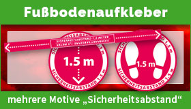 Fußbodenaufkleber mit Motiven zum Sicherheitsabstand